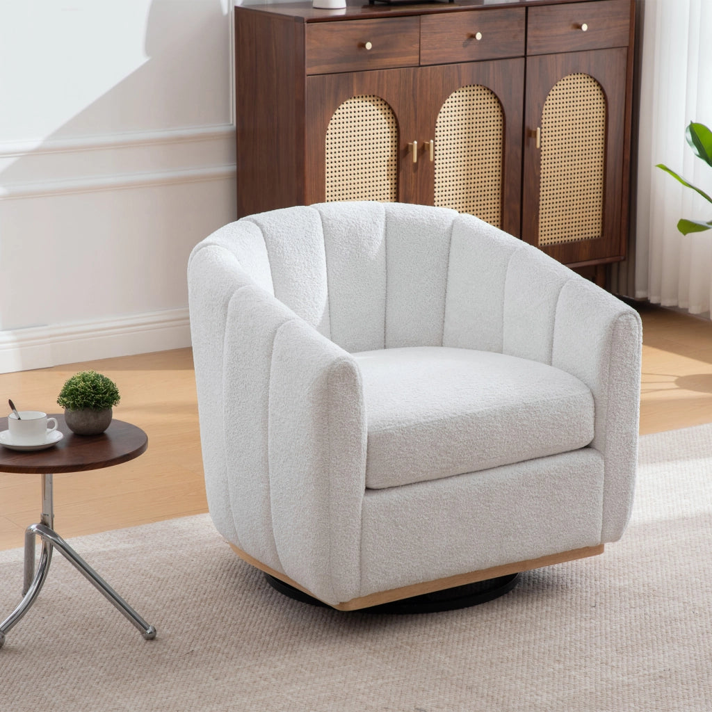Poltrona Pouf Rotante in Tessuto Chenille con Poggiapiedi ¨C MINIMAL ¨C Avorio