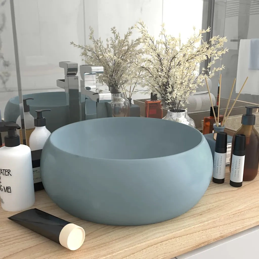 Lavandino Lusso Rotondo Azzurro Opaco 40x15 cm in Ceramica 147000