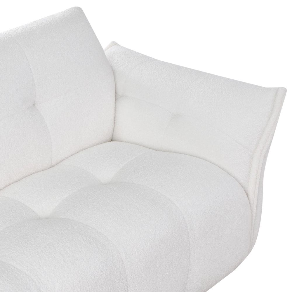Divano a 2 posti Boucle bianco imbottito con schienale e parte anteriore in legno gambe nere con tappi Soggiorno Arredamento