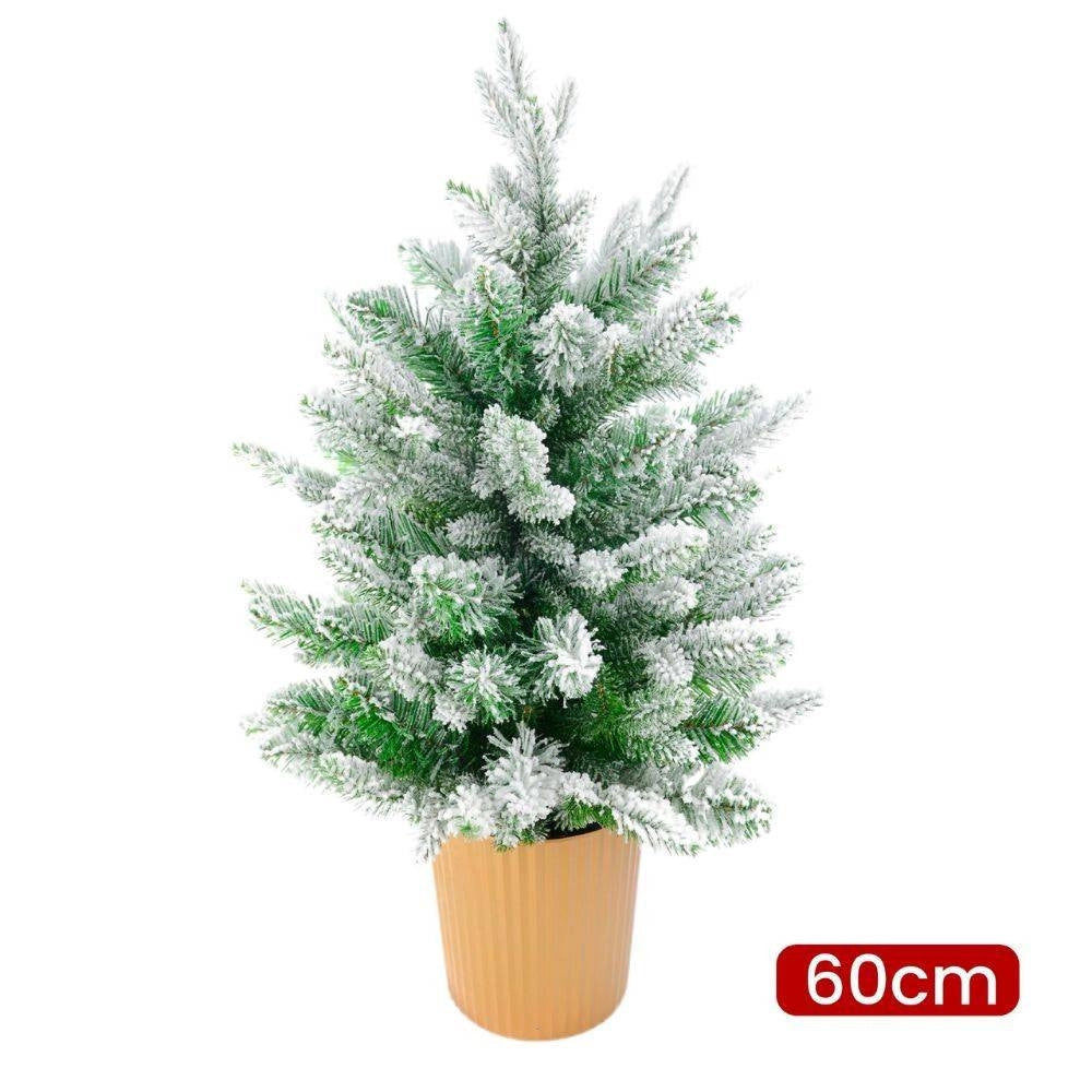Trade Shop - Albero Di Natale Mini Effetto Innevato Dim. 60 Cm Sintetico Alberello Con Vaso -