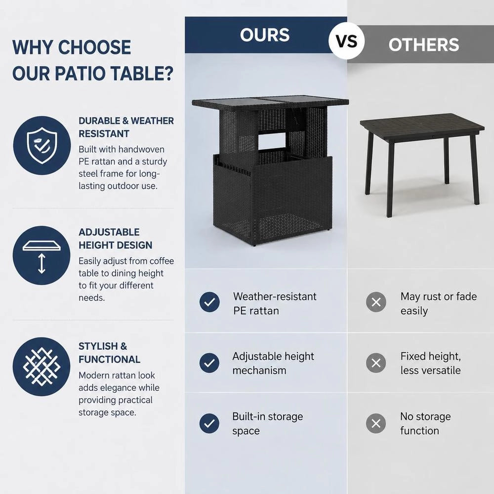 Garden Table With Glass Top, Black, 100x55x73 Cm, Poly Rattan