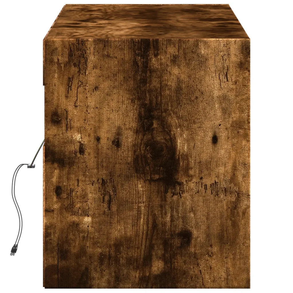 Mobile TV a Parete con Luci LED Rovere Fumo 140x31x38 cm 852373