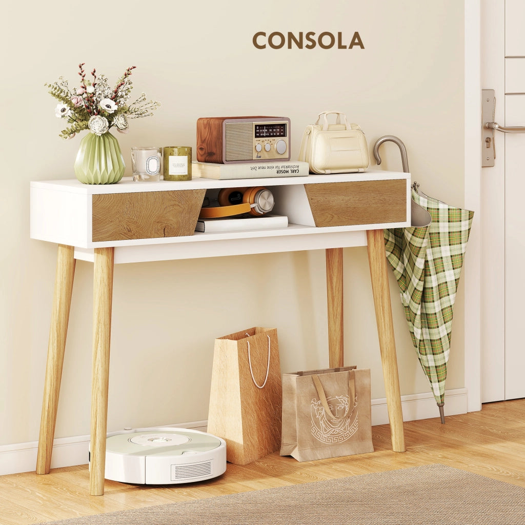 Consolle per Ingresso con 2 Cassetti e Gambe in Legno per Salone ¨C zephmum ¨C Bianco