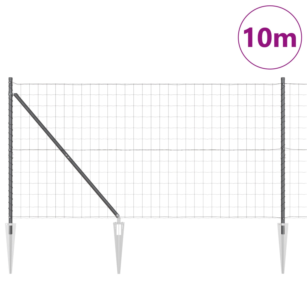 Recinzione Euro con 7 Picchetti 1.4x10 m Acciaio Zincato Grigio
