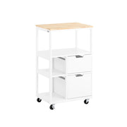 Carrello da cucina con 2 cassetti e 3 ripiani, Carrello da servizio, Carrelli portaoggetti, Bianco-Naturale 53x37x89cm FKW111-WN