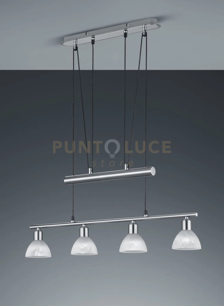 LEVISTO SOSPENSIONE CON BILANCERE LED 4 VETRI ACCIAIO L.80,5 CM 4 LUCI ATTACCO E14, LAMPADINE INCLUE 19,6W 1880LM 3000K