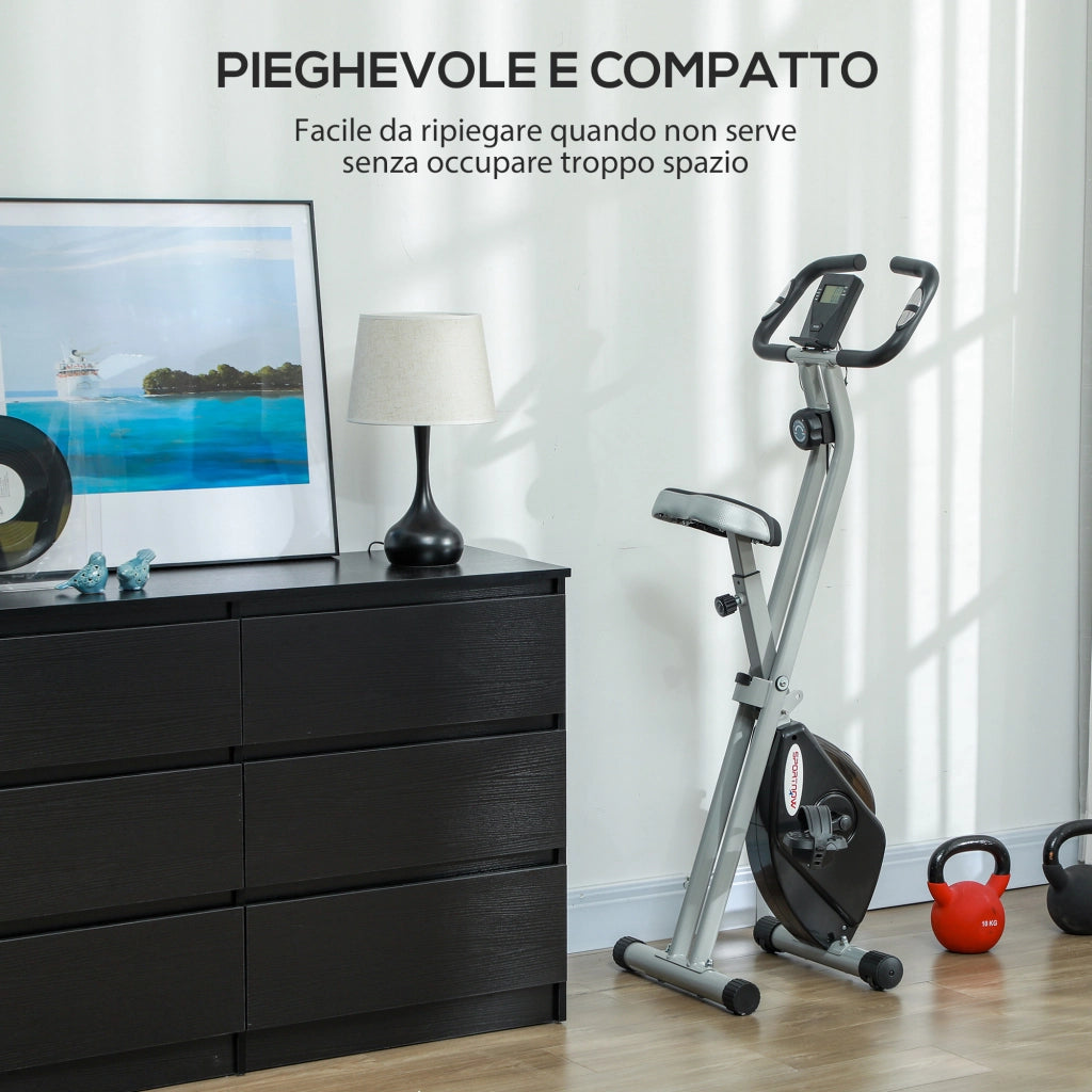 Cyclette Pieghevole Magnetica ¨C Xylo ¨C 8 Livelli, Display LCD, Sellino Regolabile, Grigio e Nero