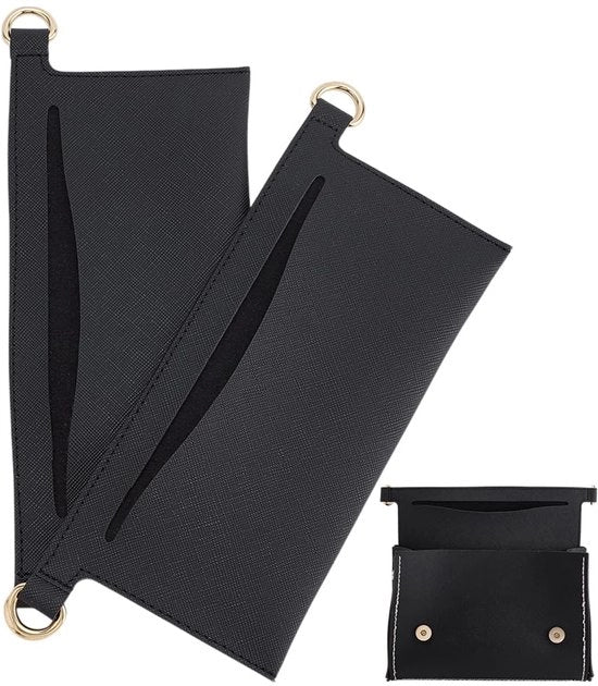 Organizzatore da tasca da 2 pezzi, kit di conversione in pelle nera per tasca, borsa a tracolla diagonale, clutch, crossbody-conversie, fodero da inserire, tessuto morbido con D-ring, 8 x 23 cm
