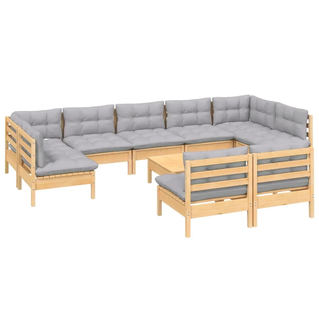 Set Divani da Giardino 10 pz con Cuscini Grigi Massello di Pino cod mxl 42619