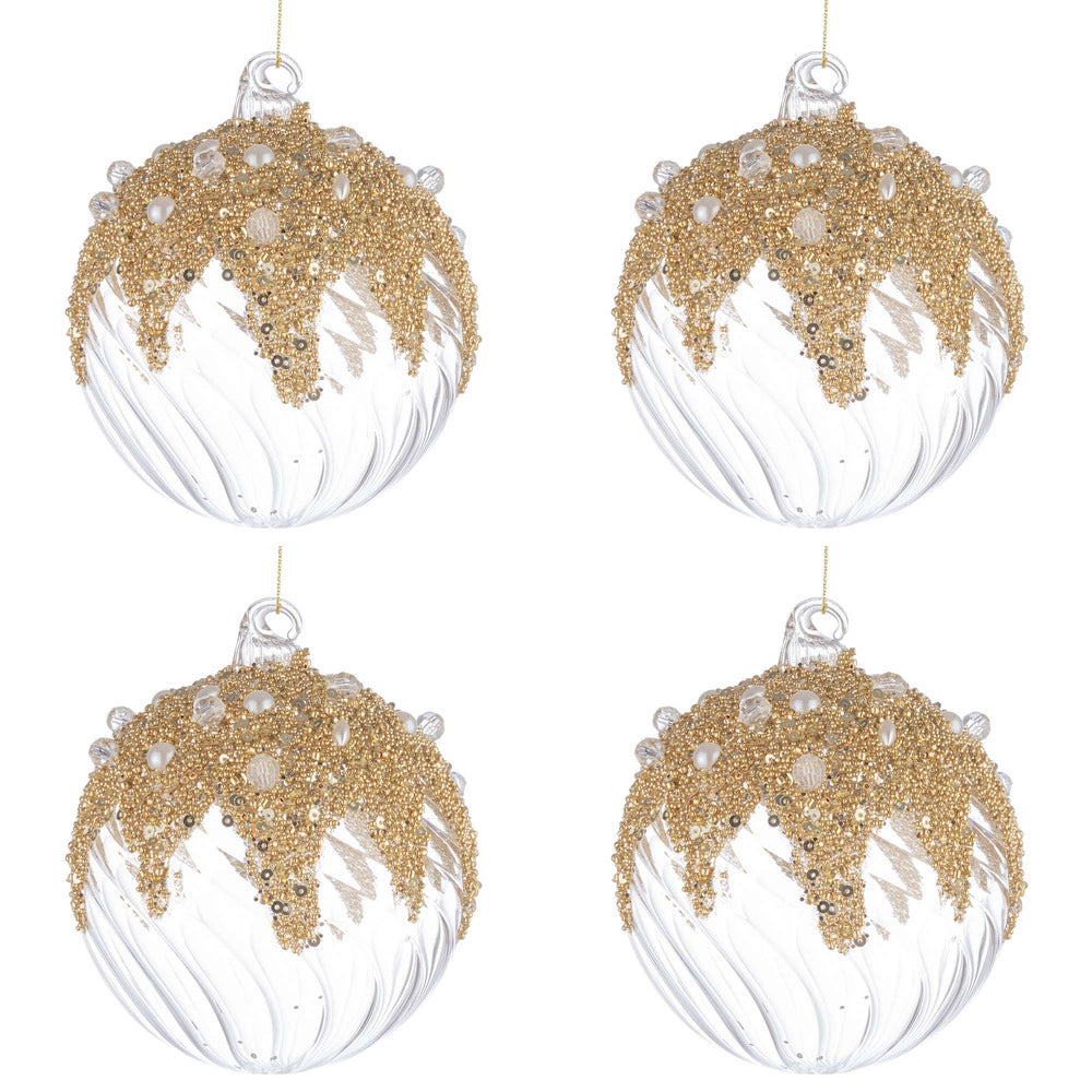 Palline di Natale in Vetro Trasparenti con Decorazioni Oro Beautity Diametro: 100 mm