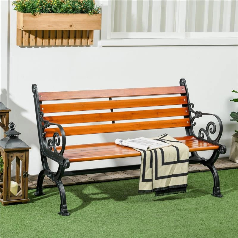 PANCHINA DA GIARDINO 2 POSTI IN ALLUMINIO E LEGNO A DOGHE CON BRACCIOLI, 120X64X79CM, TEAK