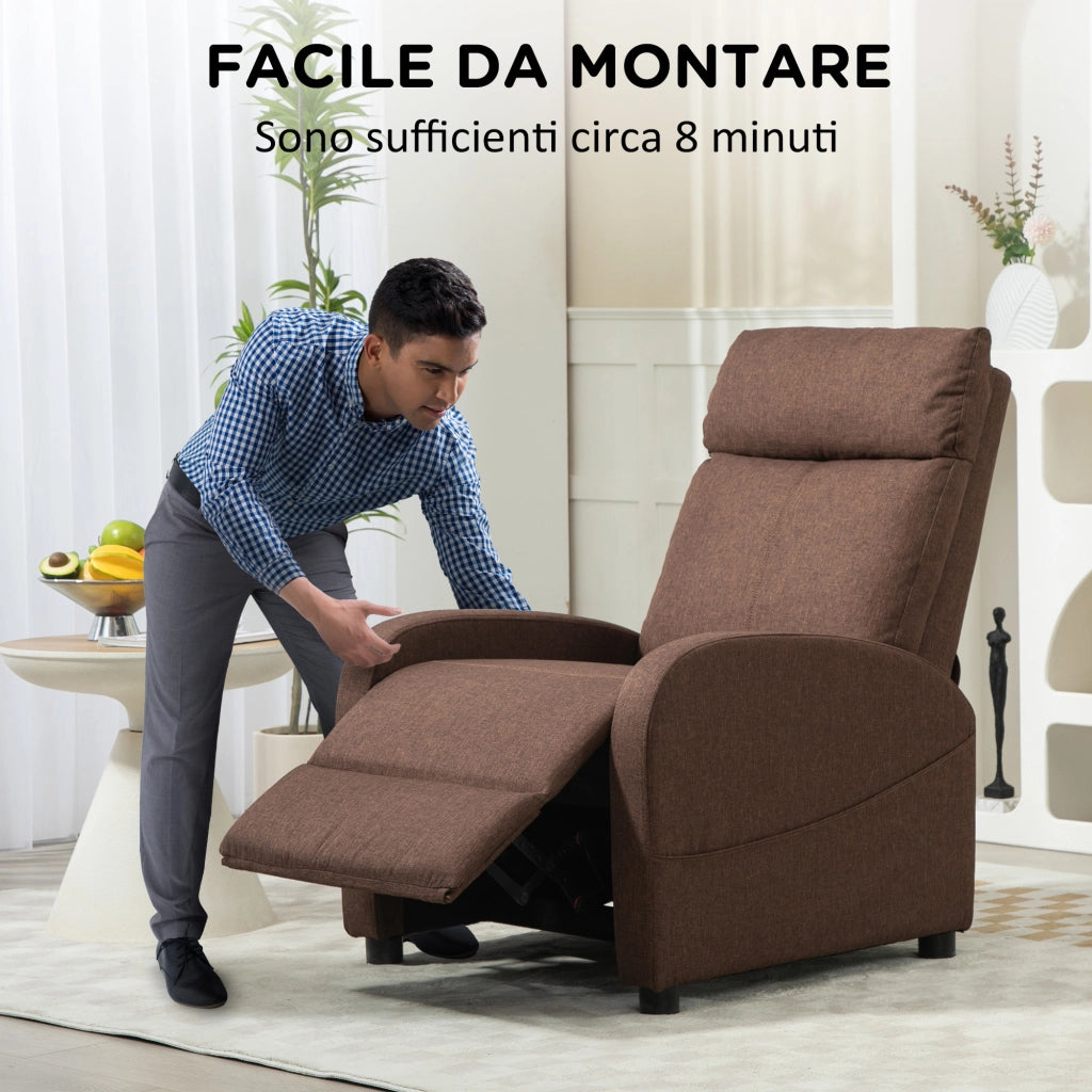 Poltrona Relax Reclinabile con Poggiapiedi ¨C Xylo ¨C Tessuto Effetto Lino Marrone 69x85x100 cm