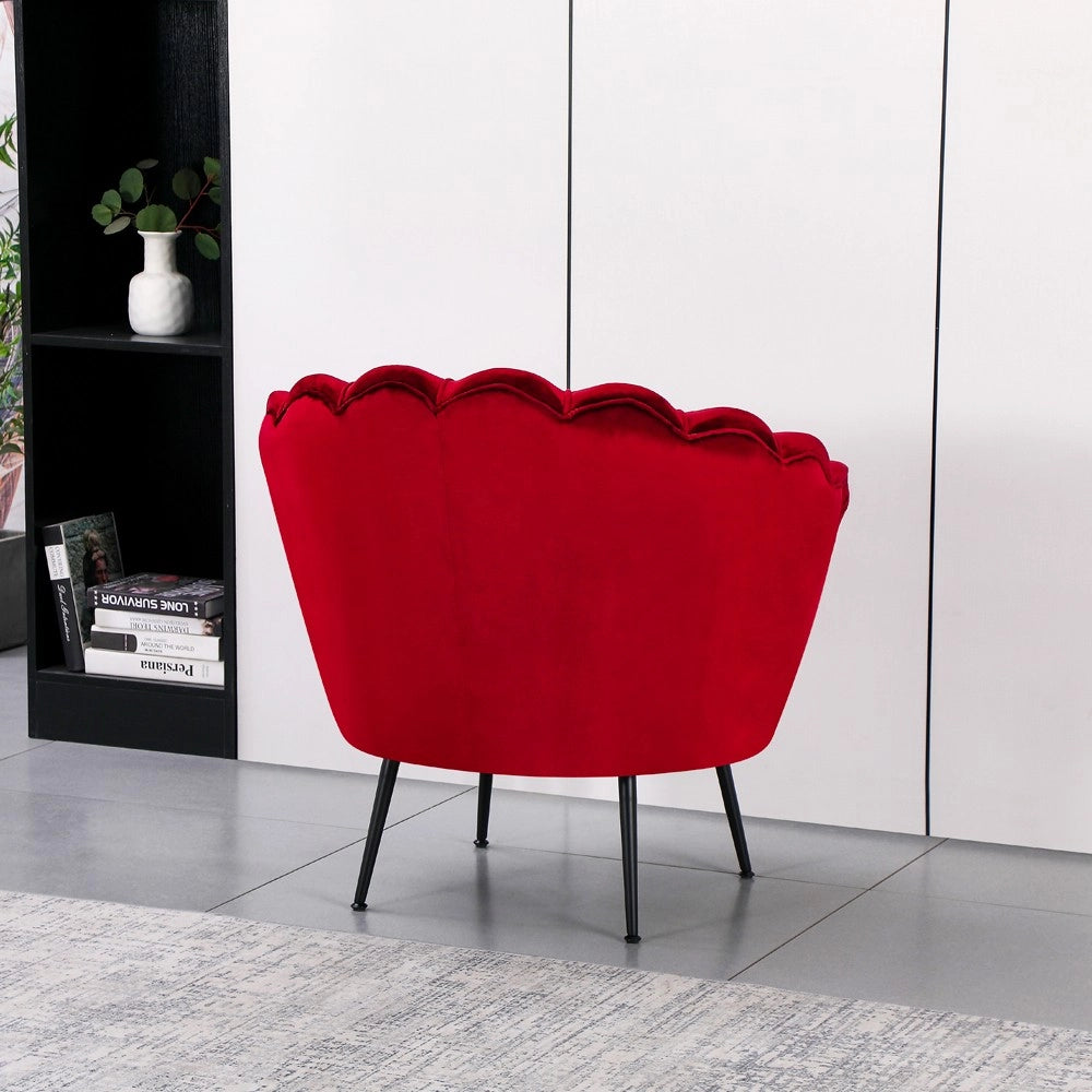 Poltrona Orel a Conchiglia in Velluto Rosso – Design Elegante e Avvolgente
