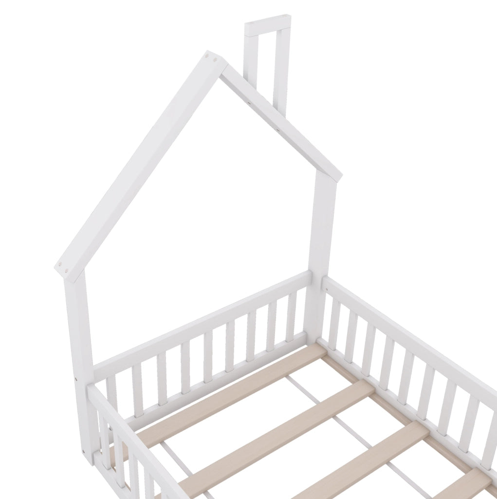 Letto a casetta 90x200 cm con design camino; legno e MDF; bianco (Senza materasso)