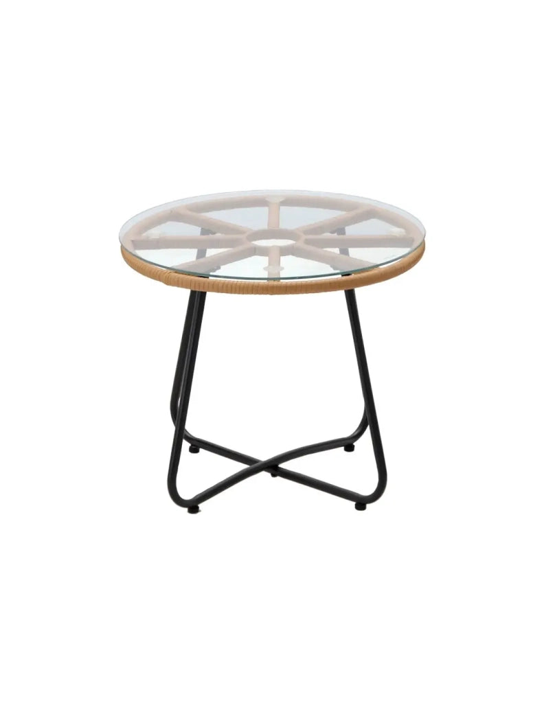 Set da giardino HAVENA 2 posti in rattan marrone con cuscini grigi e tavolino