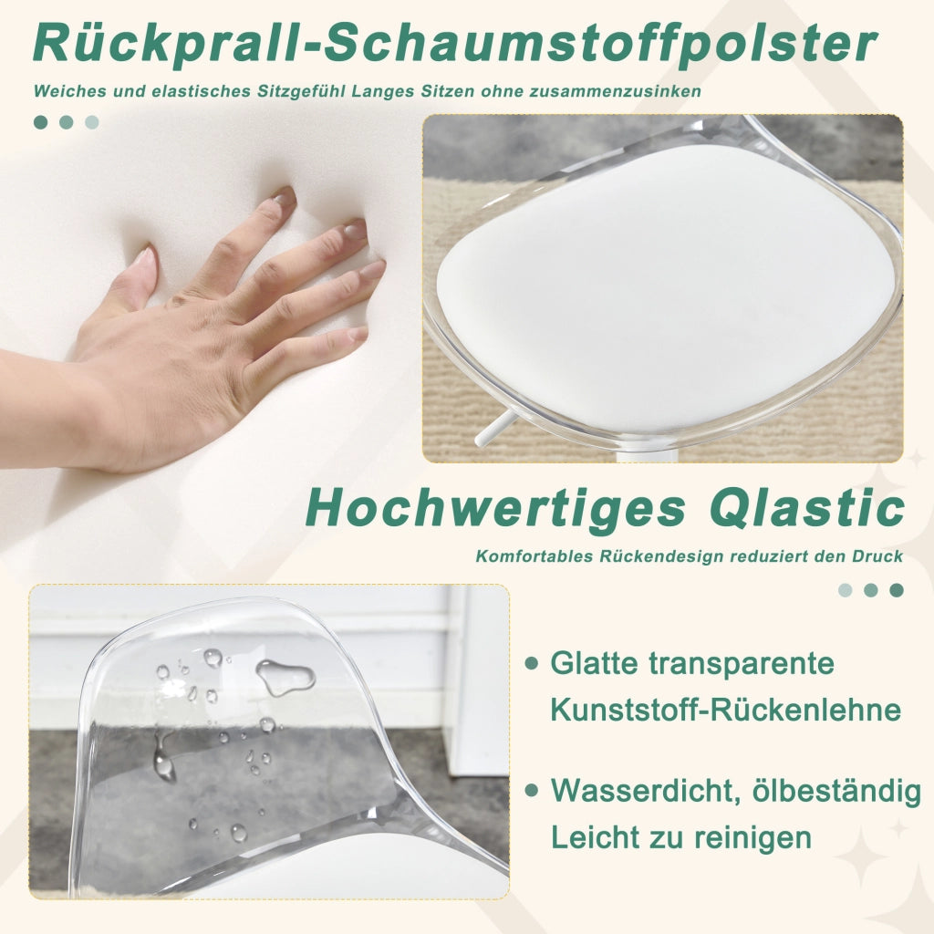 Set di 2 Sgabelli da Bar Regolabili Girevoli con Schienale Trasparente e Poggiapiedi; Metallo e Plastica; Bianco