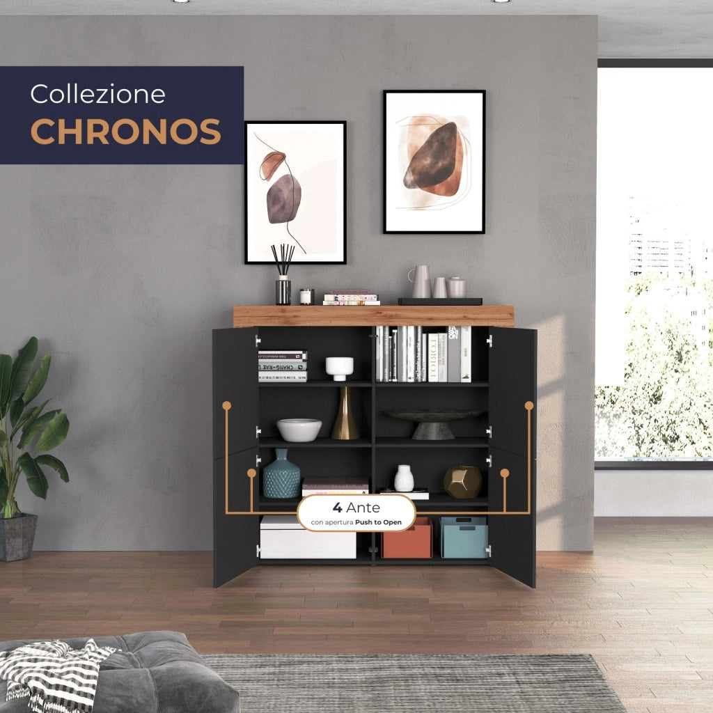 WHOUS Madia Chronos a 4 ante antracite opaco e rovere 140x40x130 cm