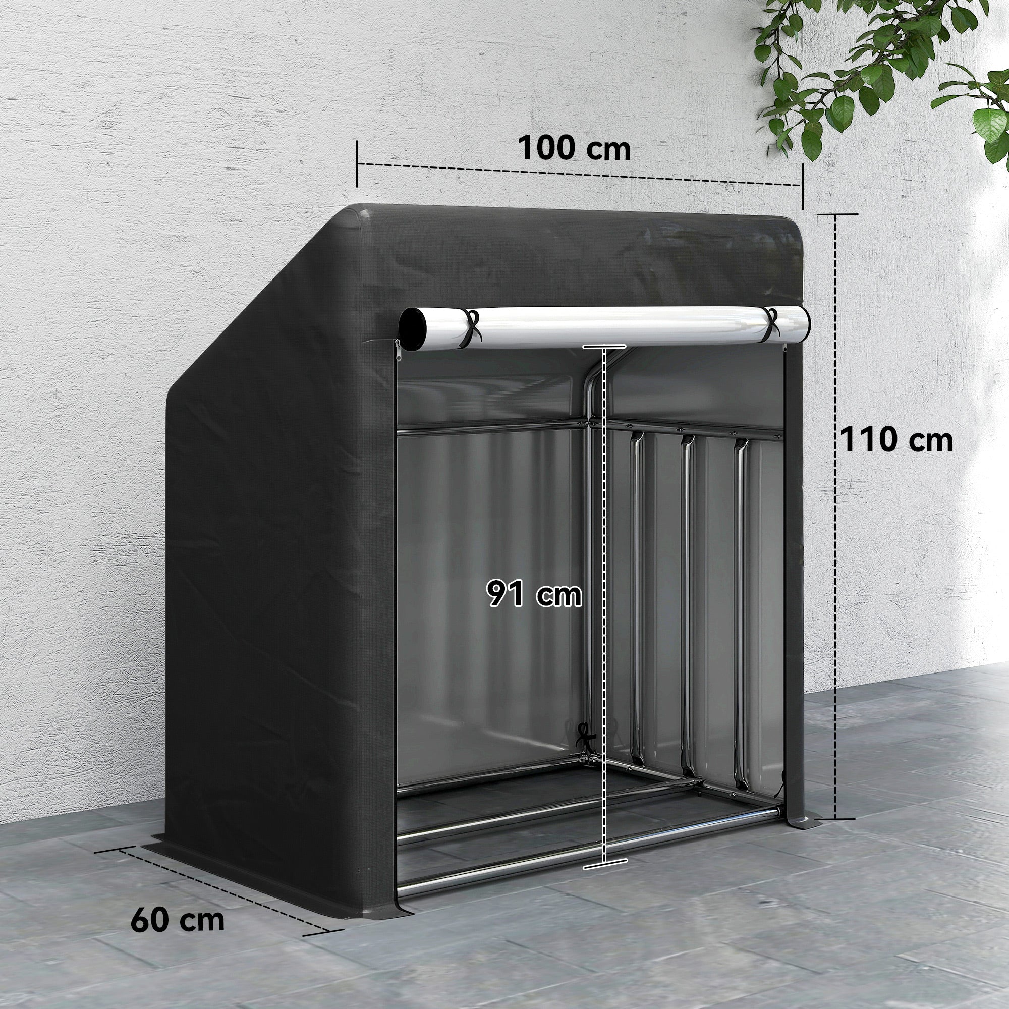 Portalegna da Esterno 100x60x110 cm in Acciaio Rinforzato con Copertura Impermeabile Nero