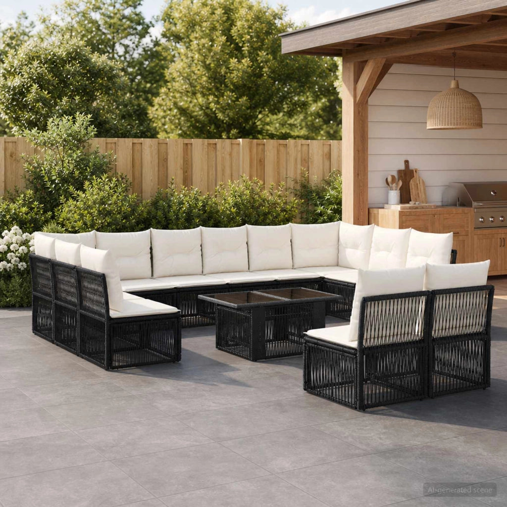 Set Divano da Giardino 13 pz Nero polyrattan 3436543