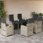Set da Pranzo da Giardino 7 pz Cuscini Polyrattan Grigio Chiaro