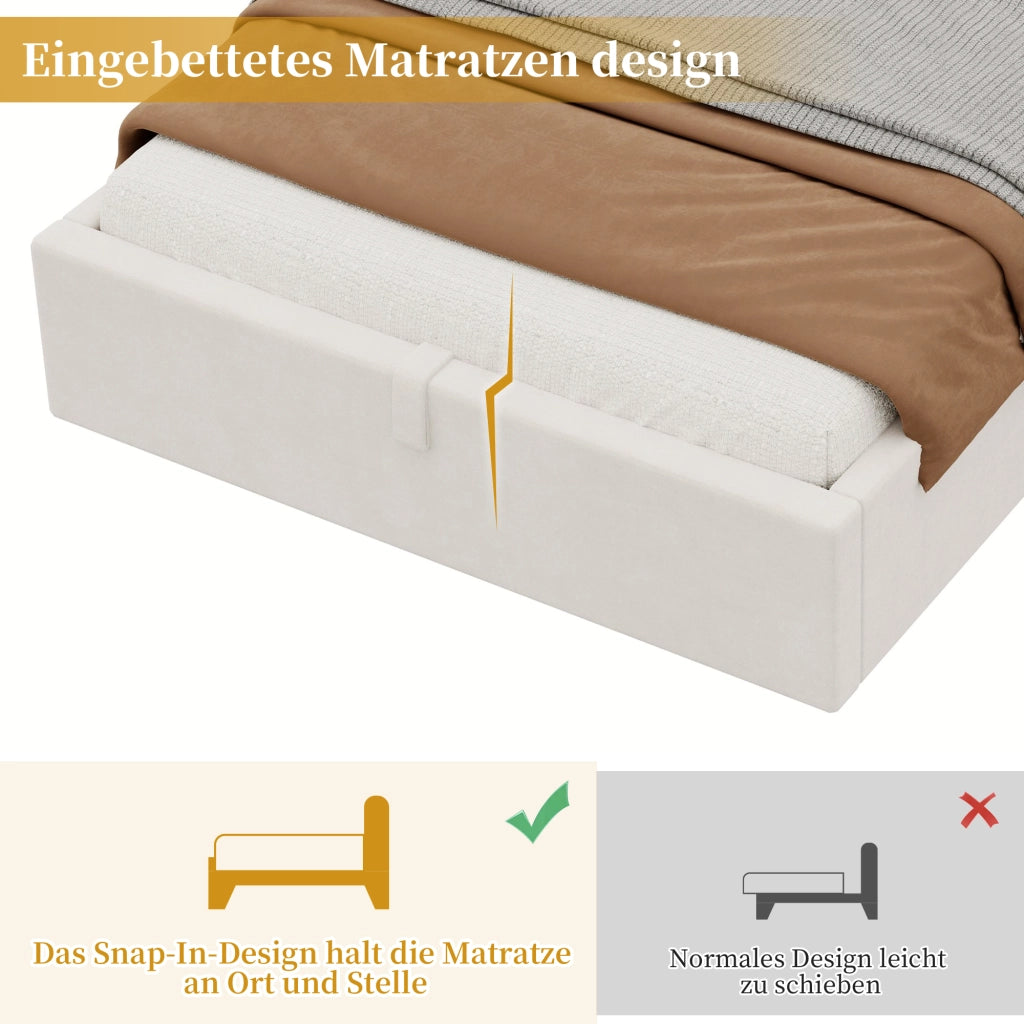 LETTO Contenitore 90x200 cm in velluto beige con rete a doghe