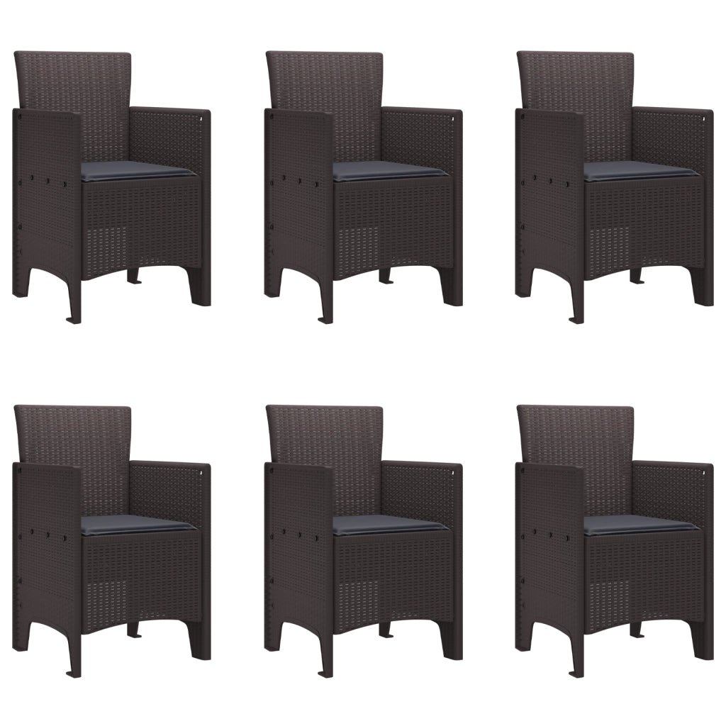Set da Pranzo da Giardino 7 Pezzi con Cuscini Marrone Polyrattan