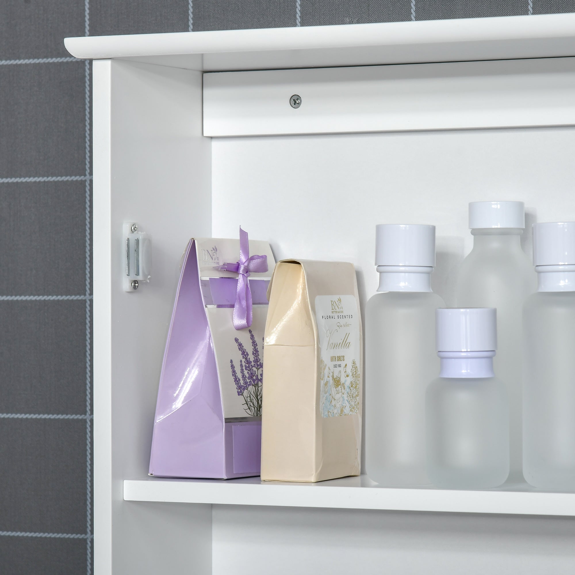 Pensile da Bagno 1 Anta Specchio 41x14x60 cm a Chiusura Magnetica Bianco