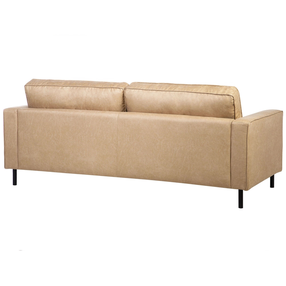 Divano Beige Ecopelle 3 Posti Gambe In Metallo Schienale Imbottito Minimalista Moderno