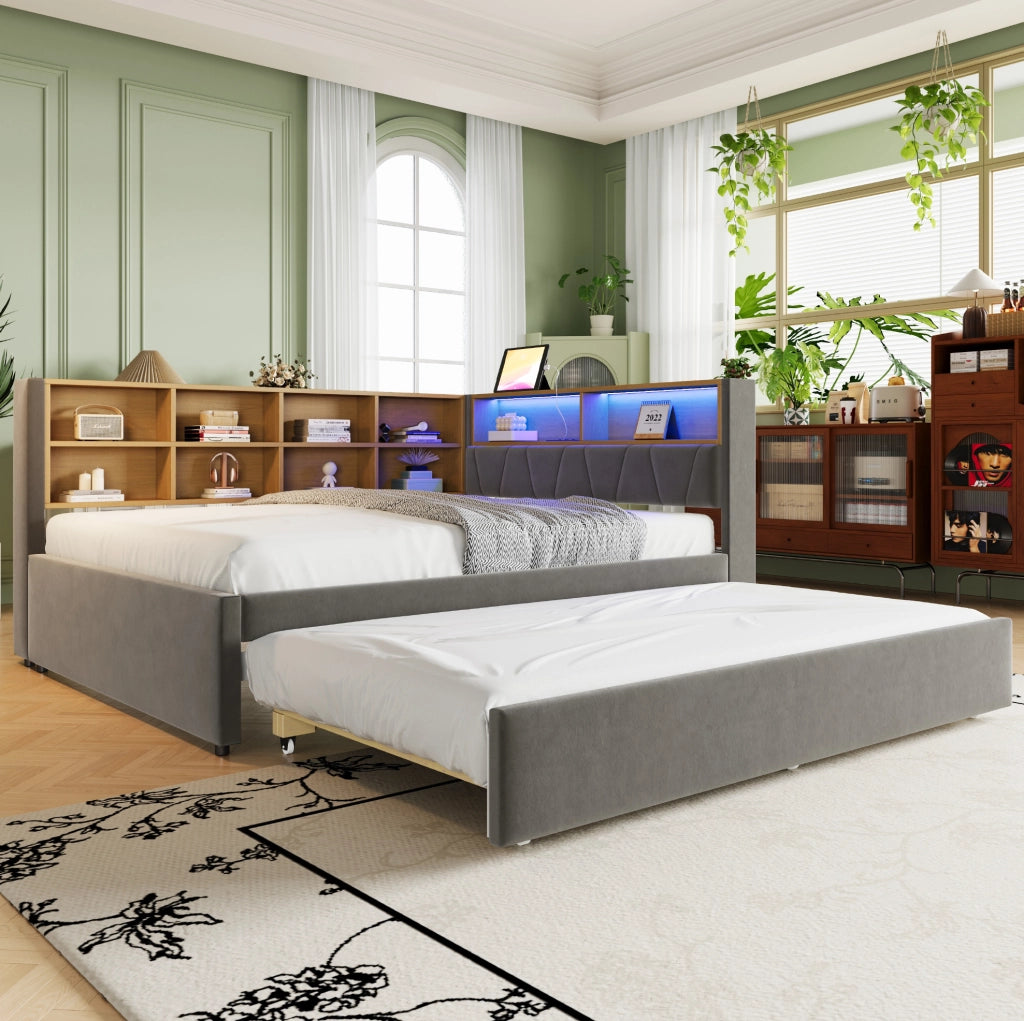 Letto multifunzione con estraibile 140x200 cm, LED e prese
