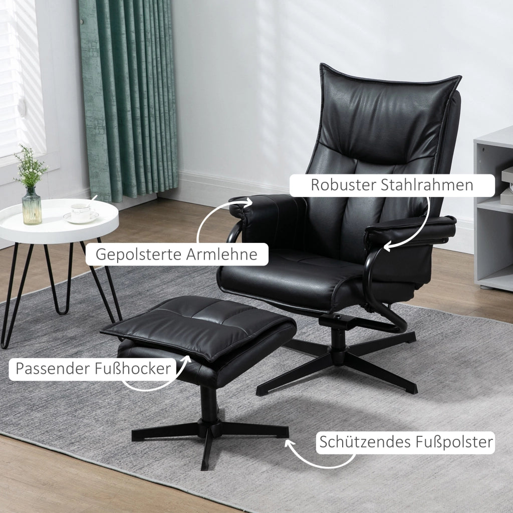 Poltrona relax reclinabile con poggiapiedi ¨C Xylo ¨C girevole con struttura in metallo nero