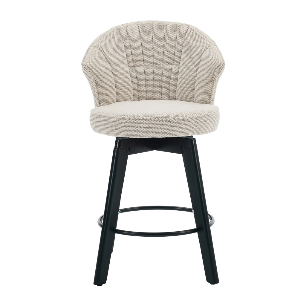 Sgabello da bar girevole moderno in chenille con schienale e poggiapiedi, beige