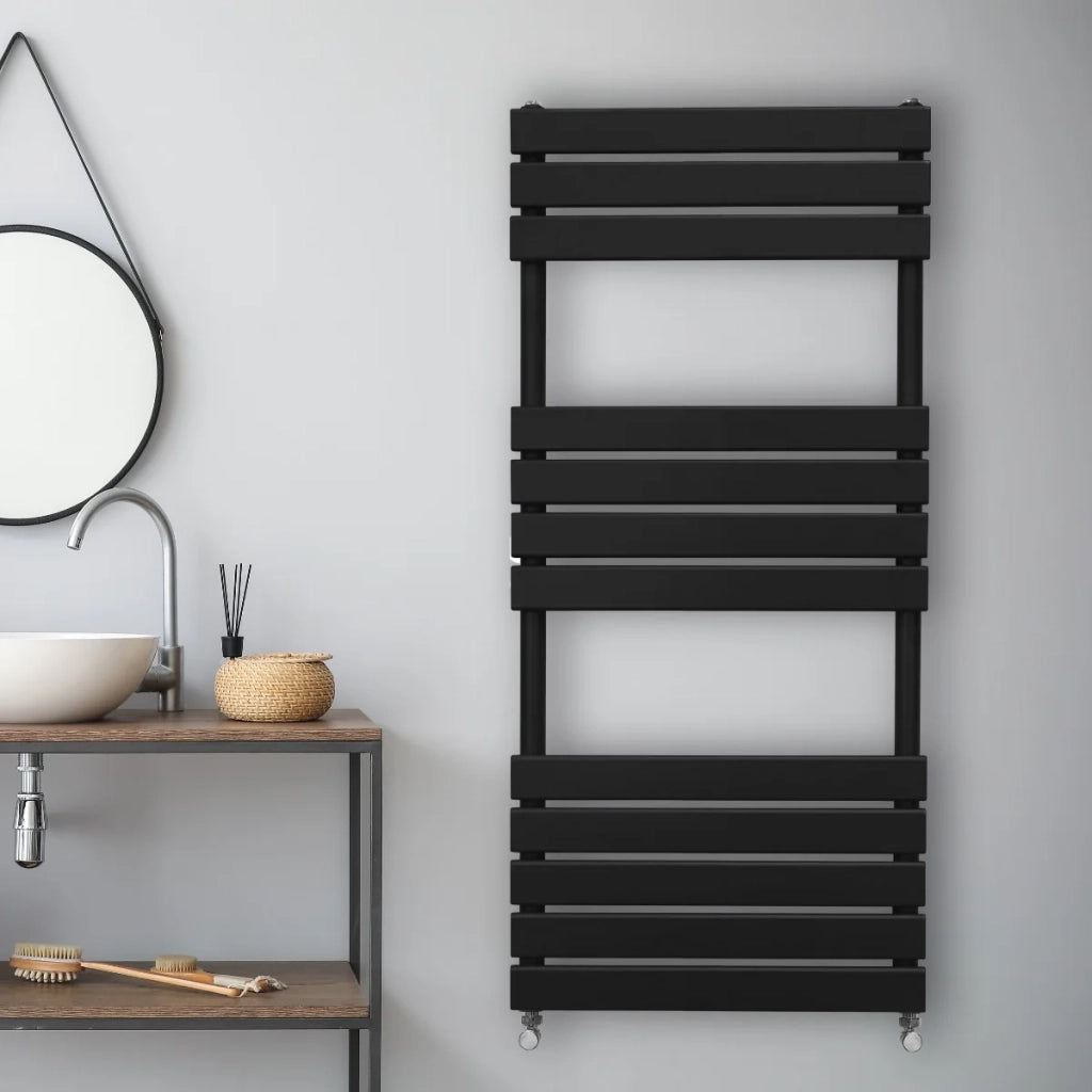 Radiatore per asciugamani design a pannello piatto 1200 x 500 mm per bagno ad incasso  Nero