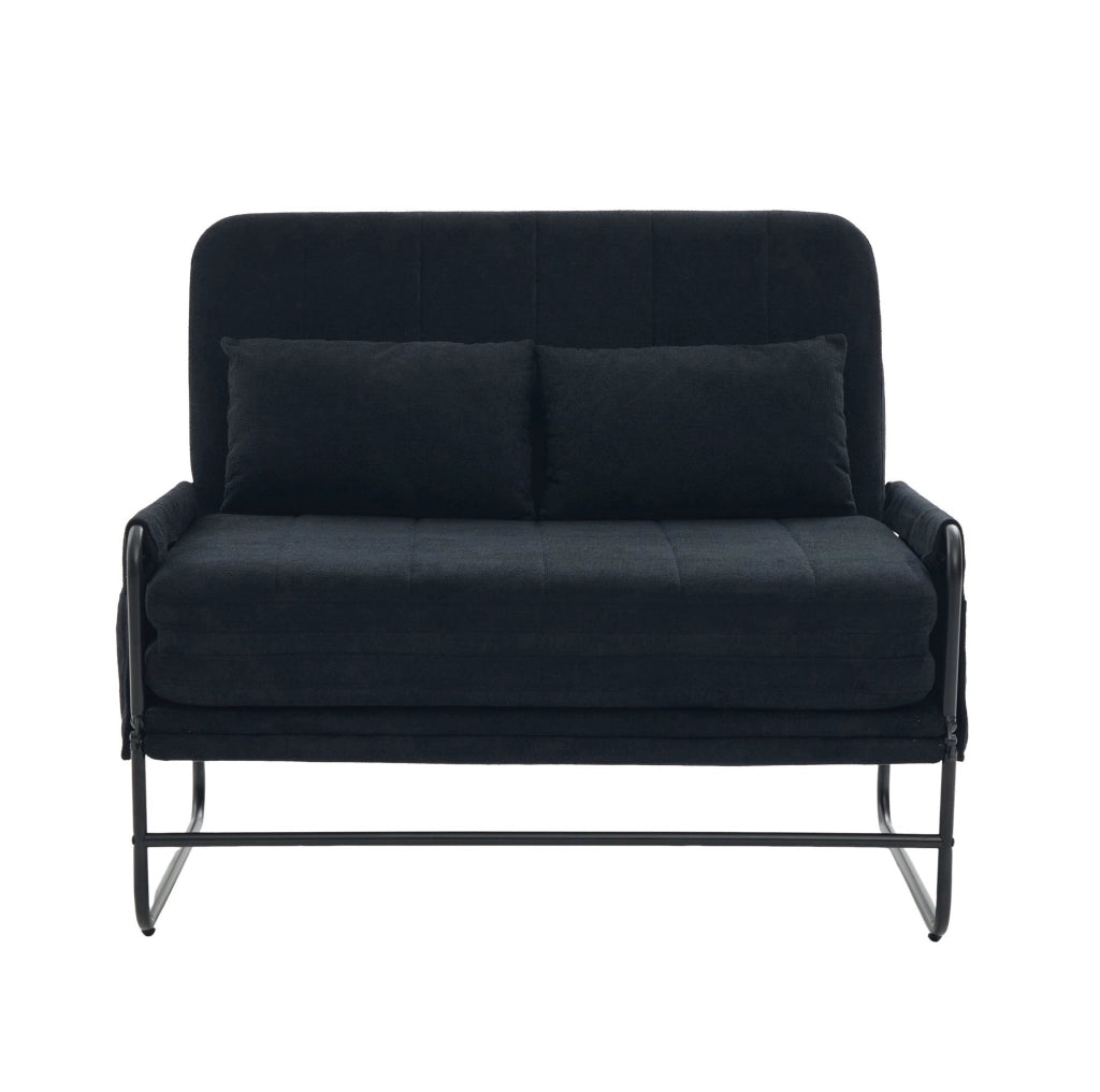 Divano letto a 2 posti convertibile in chenille nero con struttura in metallo; 104x85x92 cm