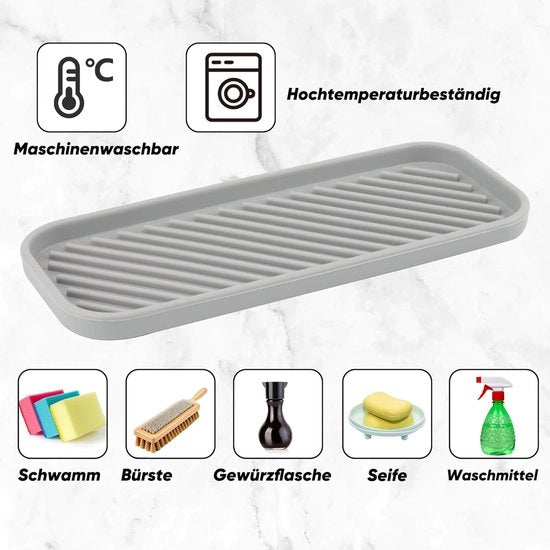 Organizzatore per vasca da lavello in silicone - set organizzatore per vasca da lavello - organizzatore per vasca da lavello in cucina - organizzatore per vasca da lavello per spugne e sapone - grigio - 2 pezzi