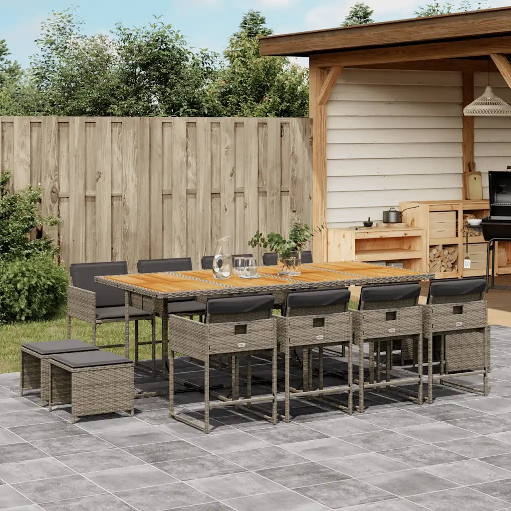 Set da Pranzo da Giardino 13pz con Cuscini Grigio in Polyrattan 3211346