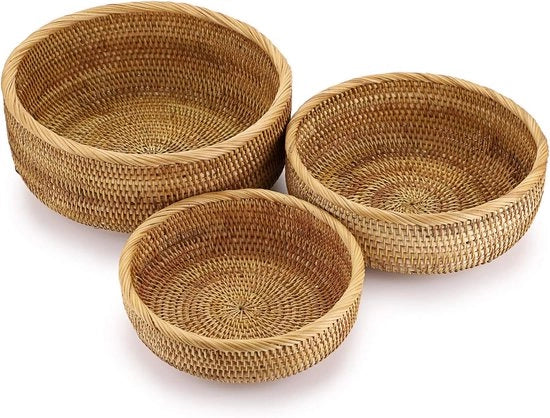 Set di vasi per frutta in rattan - set da 3 - contenitori decorativi per servizio - contenitore di conservazione - vassoio per tavolo/desktop - display da appendere