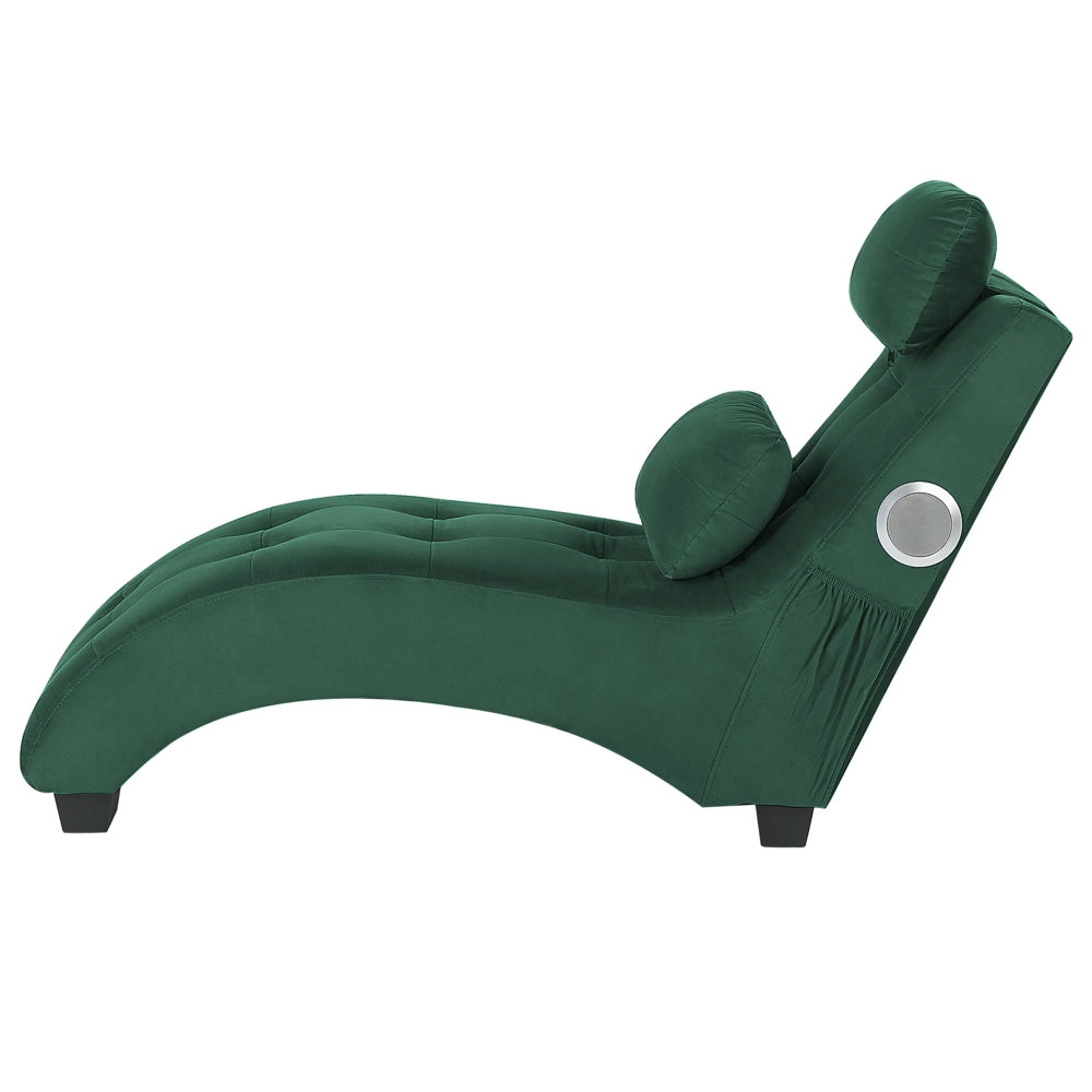 Chaise longue Velluto verde smeraldo Altoparlante Bluetooth integrato Caricabatterie USB Design moderno Divano curvo per 1 persona Soggiorno