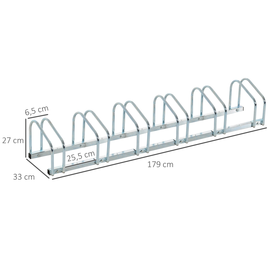 Sistema Parcheggio Biciclette 6 Posti ¨C zephmum ¨C Acciaio 179x33x27 cm Argento