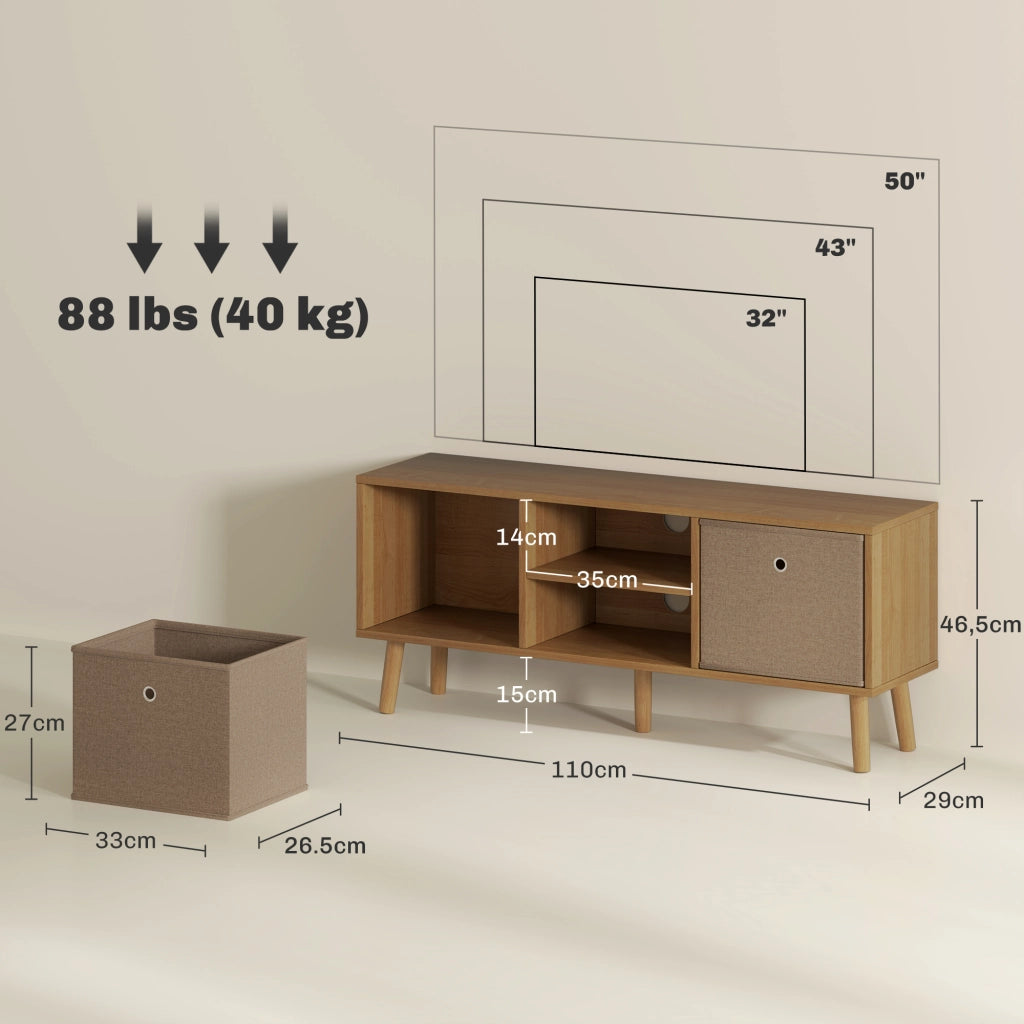 Mobile TV con 2 cassetti in tessuto e ripiani aperti ¨C zephmum ¨C legno e marrone 120x30x40