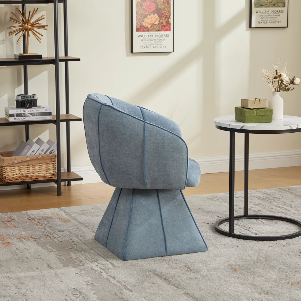 Poltrona girevole in chenille blu, seduta ergonomica con schienale alto, per camera e soggiorno
