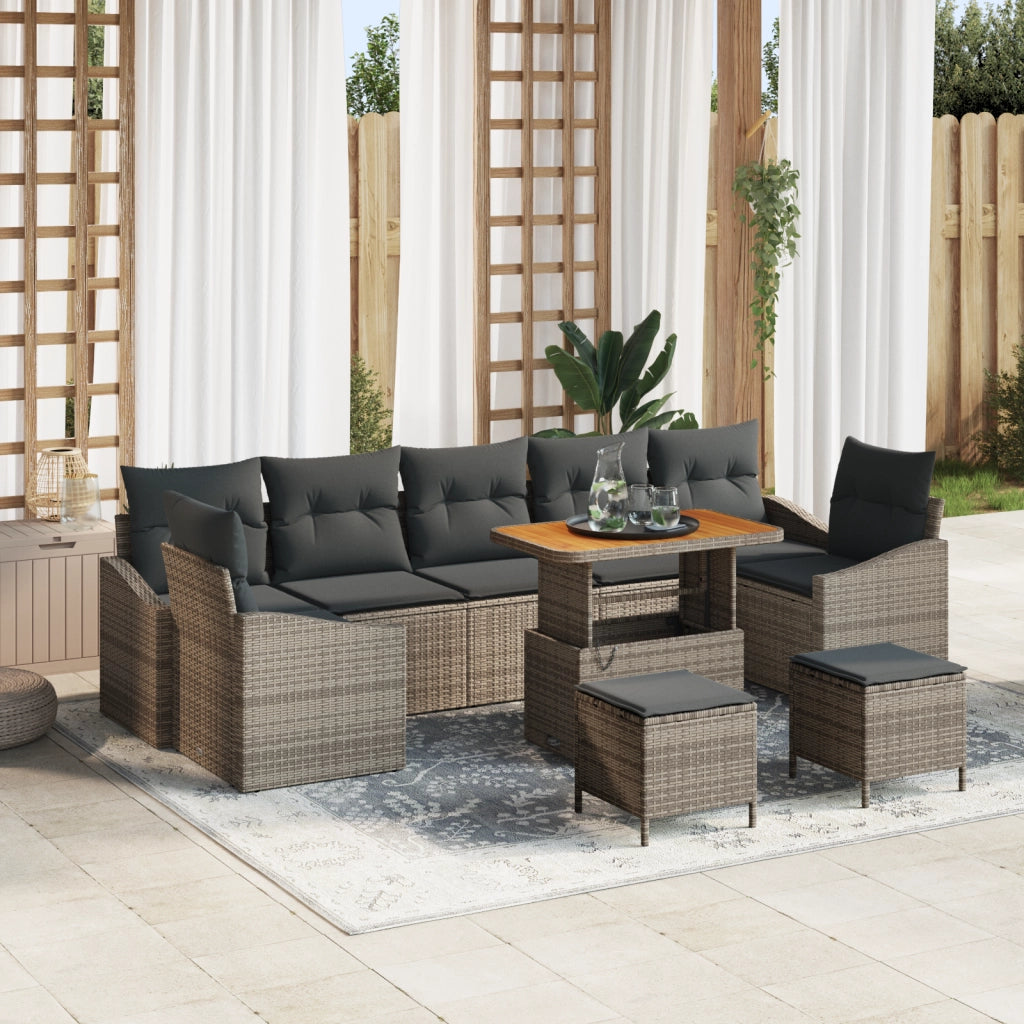 Set di Divani da Giardino  da 10 Pezzi con Cuscini Grigio Polyrattan Acacia