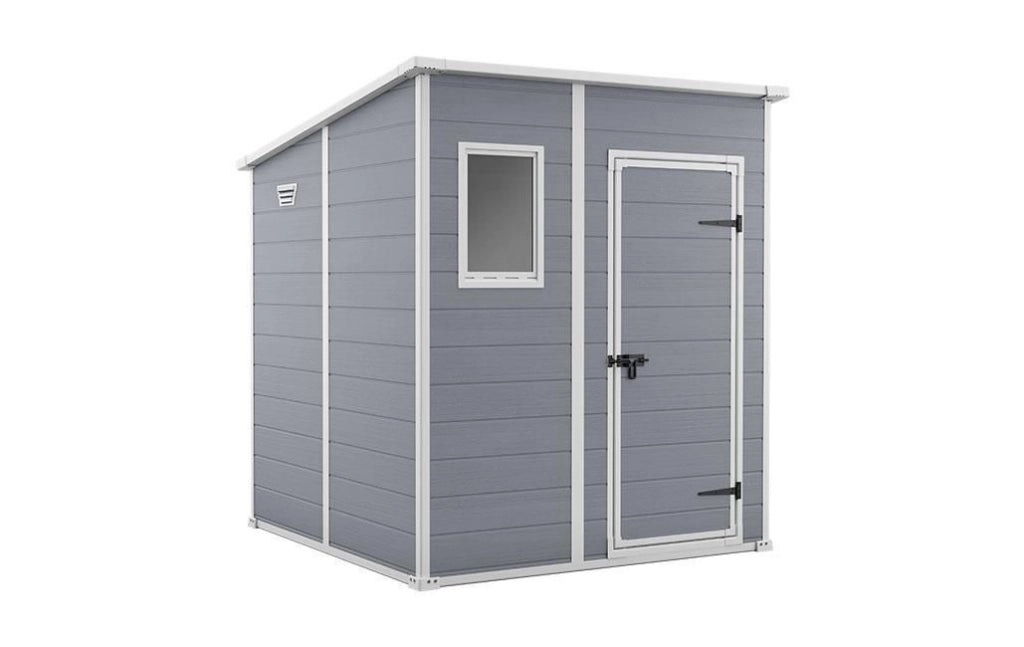 Keter 245104 Manor Pent Casetta da Giardino in Resina Tetto a Una Falda Pavimento Incluso 183,5x185x200 cm colore Grigio