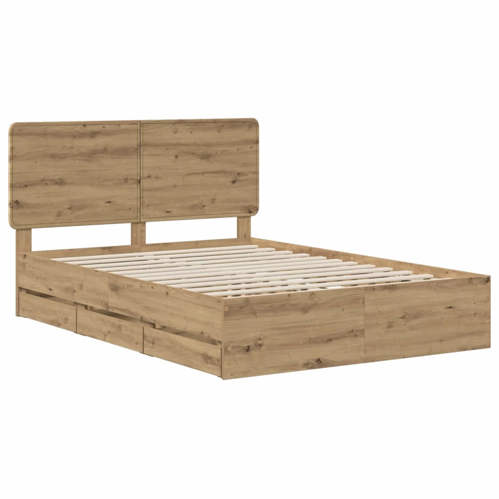 Bed Frame with Storage and Headboard Artisan Oak 120 x 200 cm 3445806