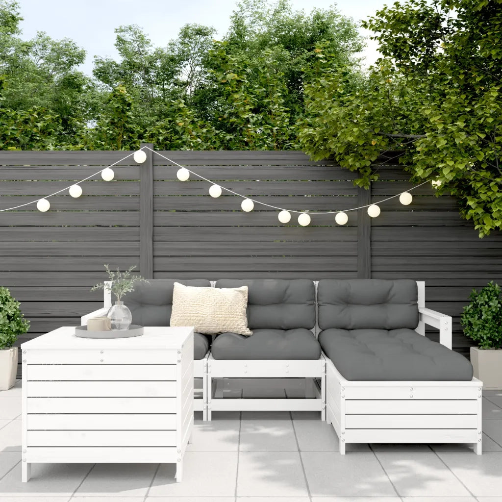 Set Salotto da Giardino 5 pz | Set di Mobili da Esterno Bianco in Legno Massello di Pino