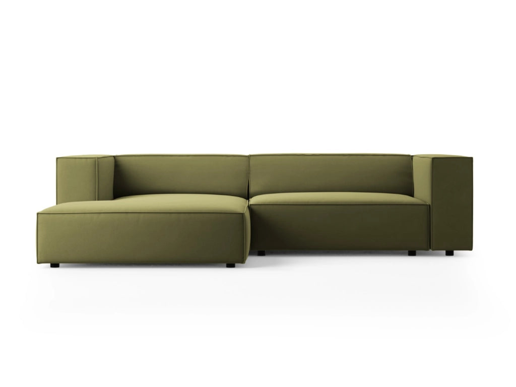 Cosmopolitan Design - Divano angolare sinistro "Arendal" 3 posti in velluto verde chiaro 