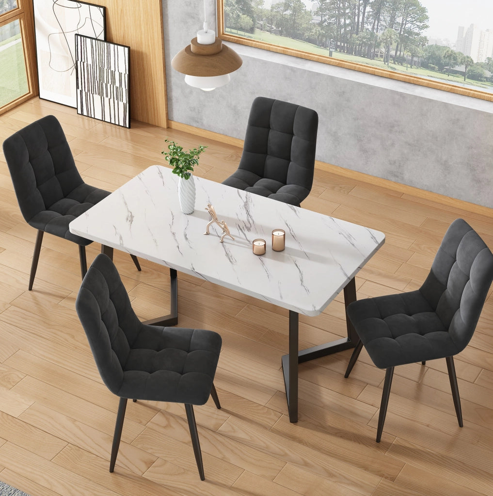 Tavolo da pranzo rettangolare 117x68 cm in MDF con effetto marmo; bianco e nero