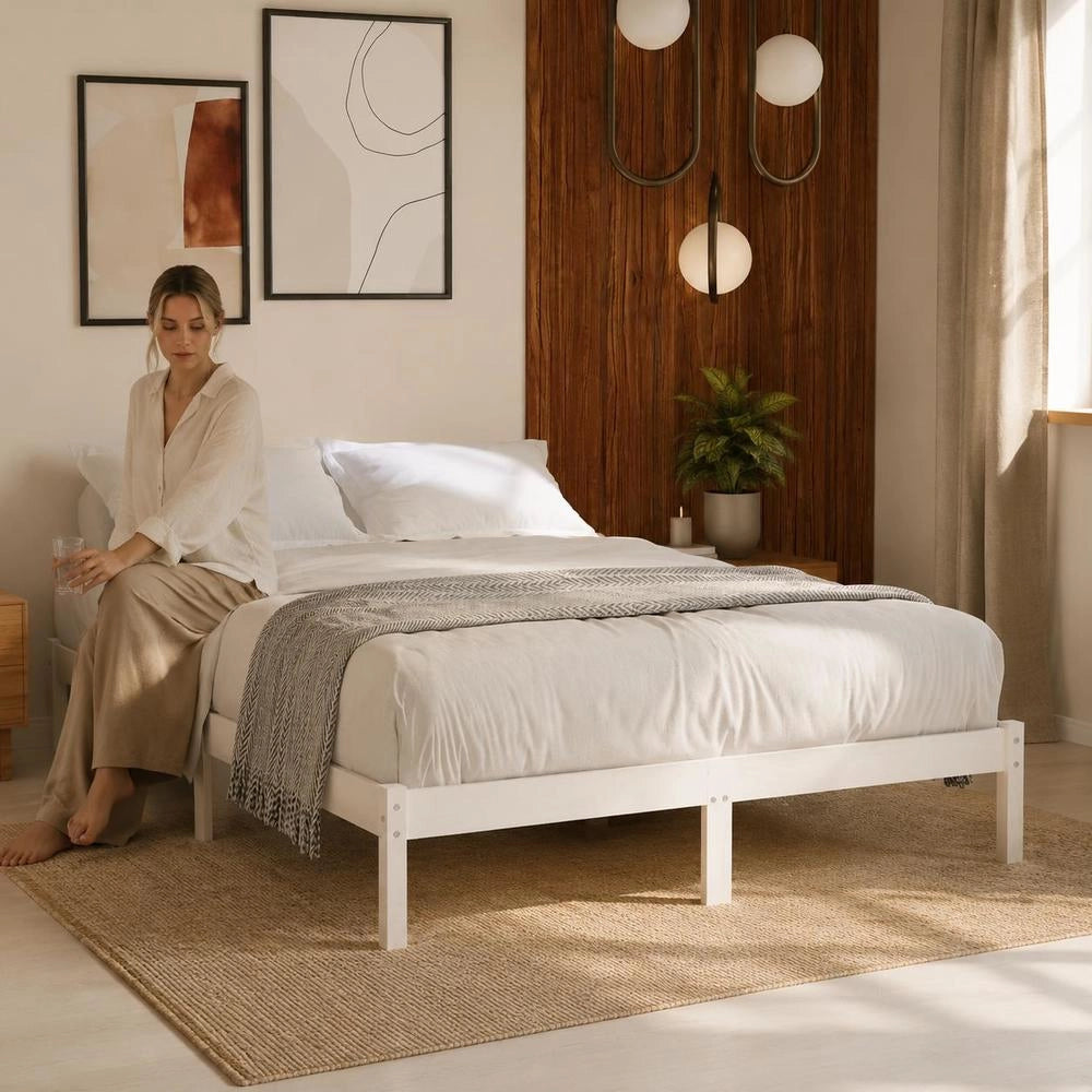 Solid Wood Bed, White Pine Wood, 140x190 Cm