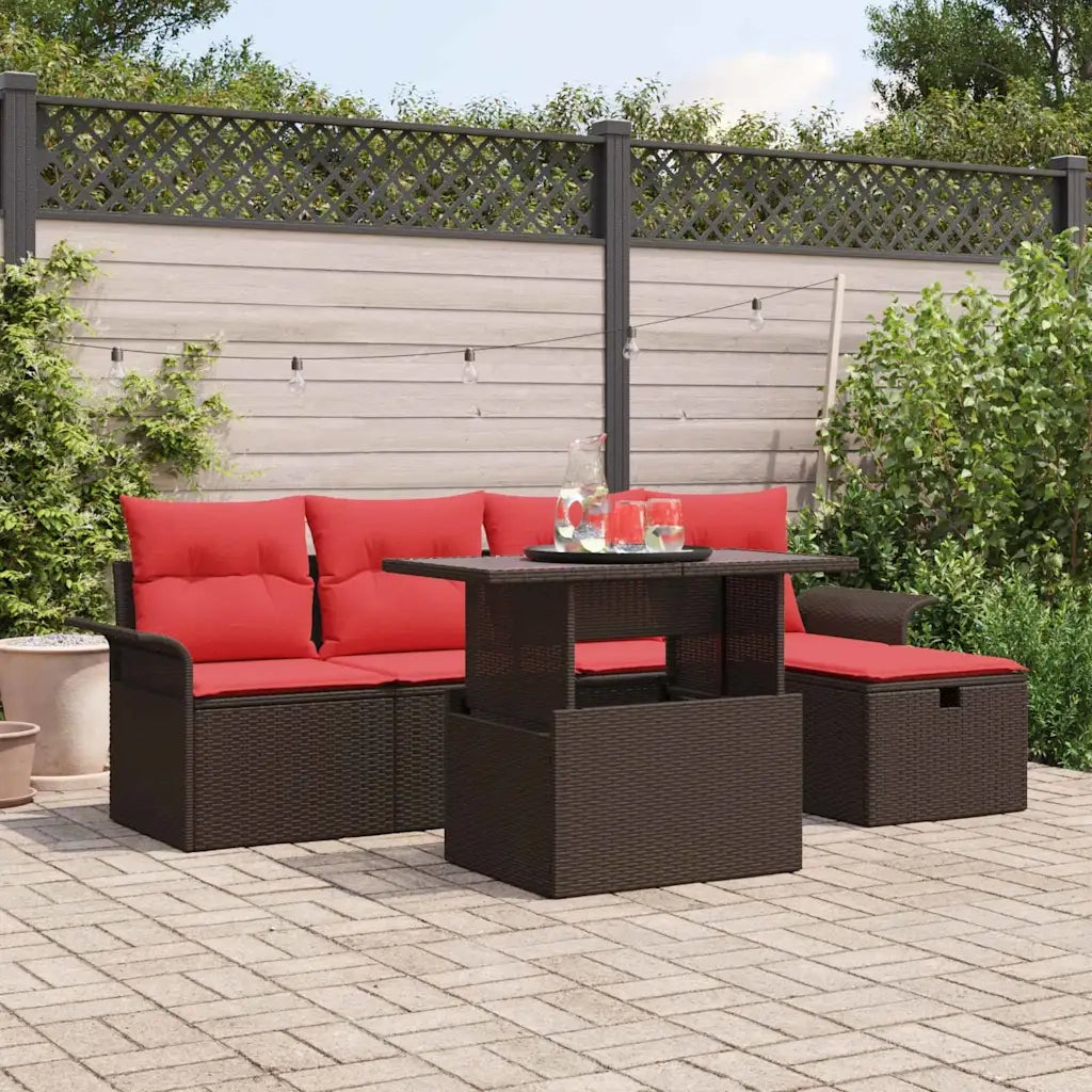 Set Divano da Giardino con cuscino 6 pcs Marrone polyrattan
