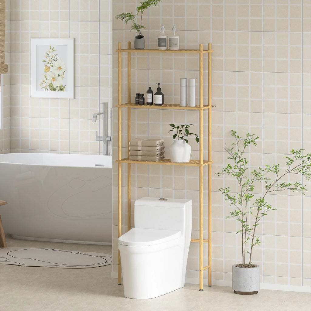 Scaffale 3 Ripiani per Bagno in Legno Naturale Salvaspazio ¨C Zephmum ¨C 69x25.5x181 cm