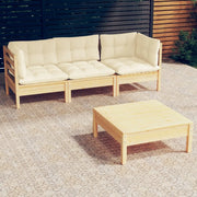 Set Salotto da Giardino 4 pz con Cuscini Crema in Legno di Pino 3096106